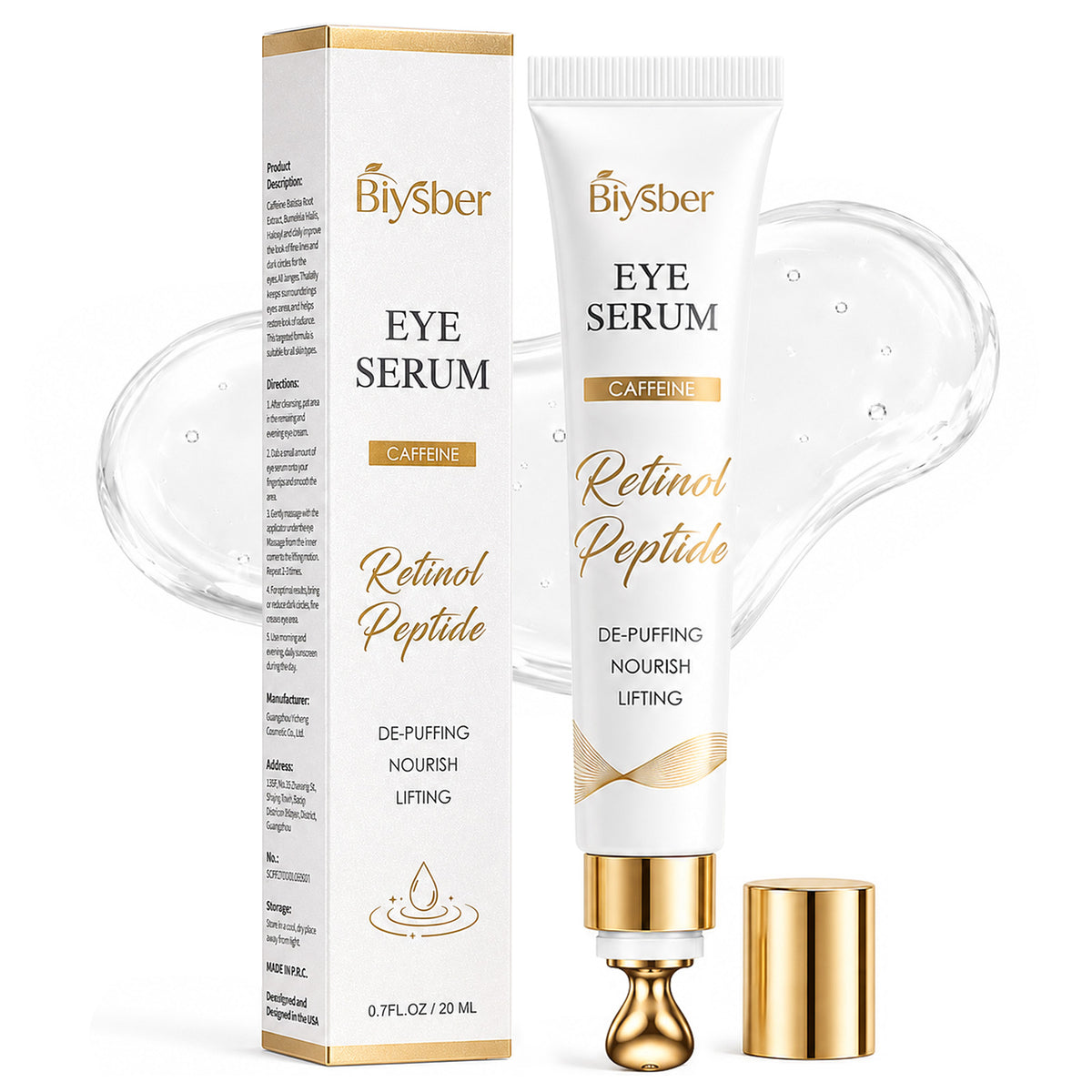 Under Eye Serum for Dark Circles & Puffiness : Caffeine Retinol Peptide Eye Serum for Fine Lines and Wrinkles, Hydrating Daily Eye Care for Women & Men, 0.7 fl oz