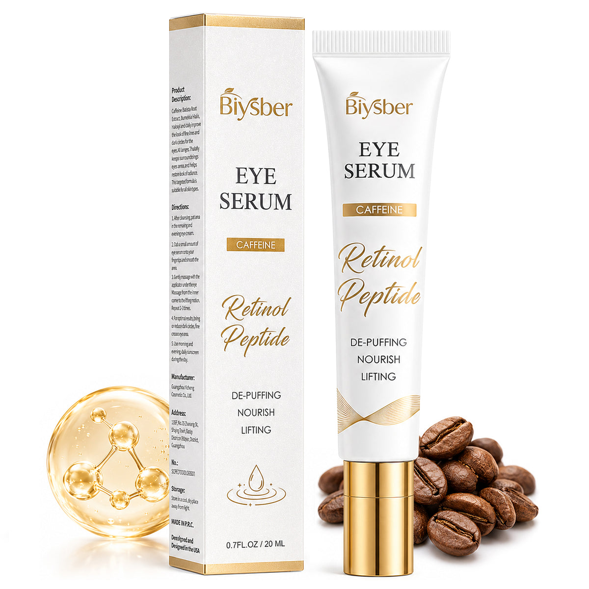 Under Eye Serum for Dark Circles & Puffiness : Caffeine Retinol Peptide Eye Serum for Fine Lines and Wrinkles, Hydrating Daily Eye Care for Women & Men, 0.7 fl oz