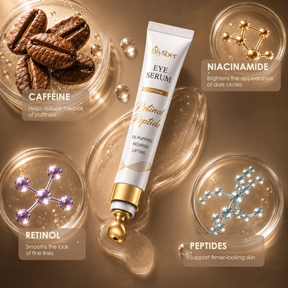 Under Eye Serum for Dark Circles & Puffiness : Caffeine Retinol Peptide Eye Serum for Fine Lines and Wrinkles, Hydrating Daily Eye Care for Women & Men, 0.7 fl oz