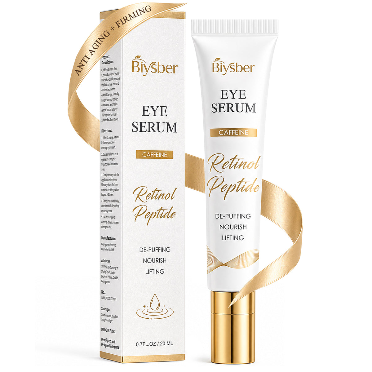 Under Eye Serum for Dark Circles & Puffiness : Caffeine Retinol Peptide Eye Serum for Fine Lines and Wrinkles, Hydrating Daily Eye Care for Women & Men, 0.7 fl oz
